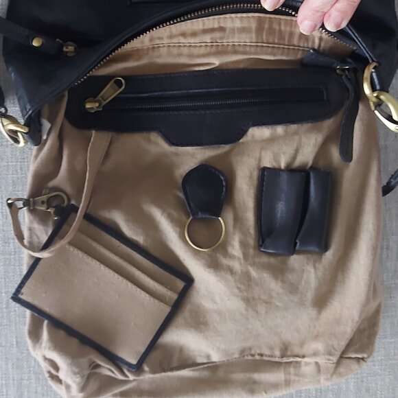 Black Milo Leather Crossbody Bag with Grey Leather Floral Appliques - Picture 7 of 8